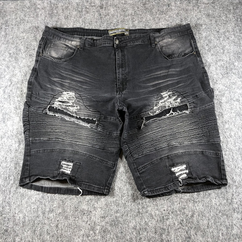 Denim & Rivets Shorts Mens 50 Black Distressed Biker Moto Big & Tall Stretch